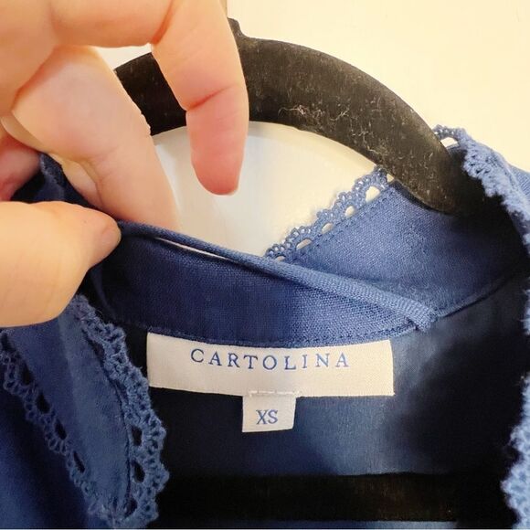 Cartolina Nantucket Sarah Dress Blue Linen Embroidered Size XS - Picture 15 of 16